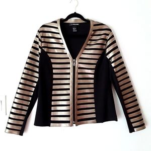 T&W DESIGNS Gold & Black Vegan Leather/knit Suit Jacket Blazer Coat NWOT  sz L